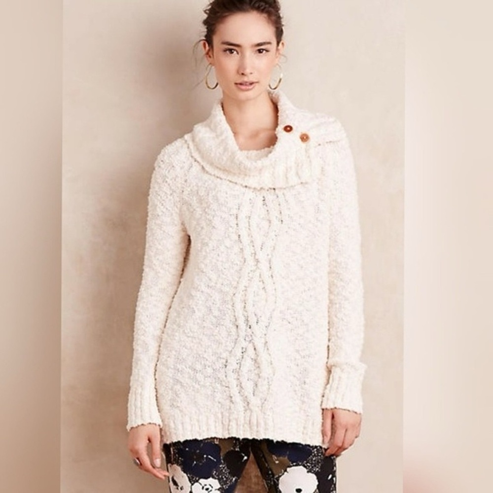 Anthropologie Cozy Cream Cowl Neck Sweater